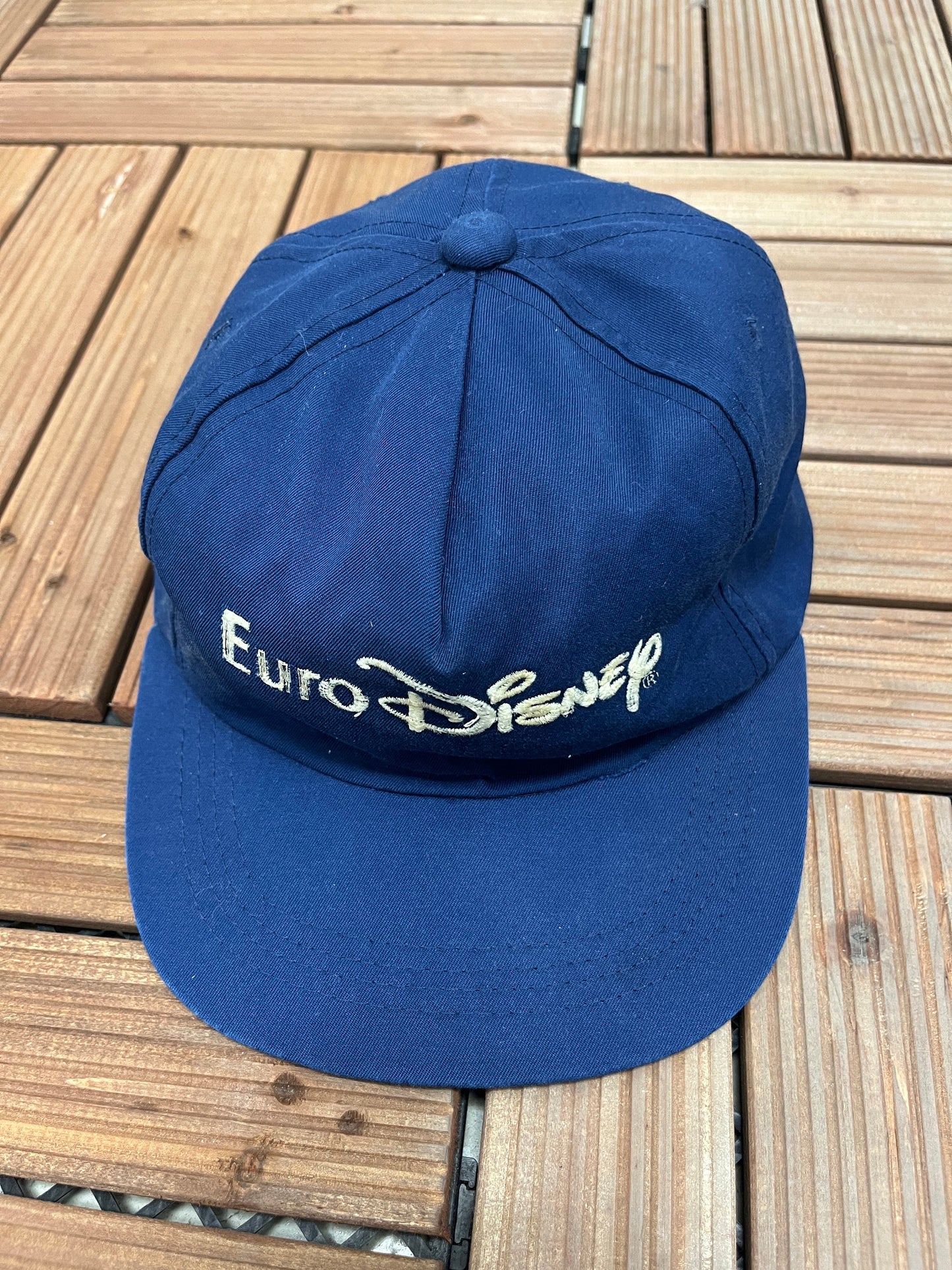 Euro Disney Embroidered Graphic Hat | Adjustable Sliding Strap | Vintage 1990s Cartoon Promotional Blue Cap | Free Shipping to USA |