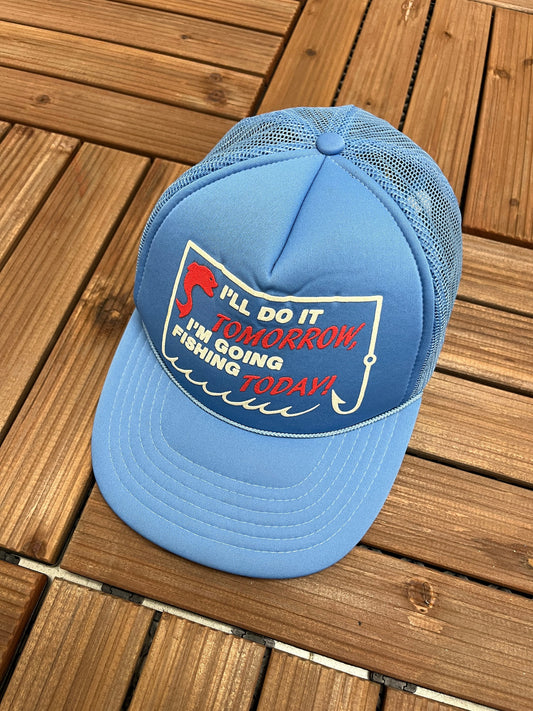 I'll Do It Tomorrow I'm Going Fishing Today Graphic Hat | Adjustable With Snap Back | Vintage 1990s Funny Trucker Cap |Free Shipping to USA|