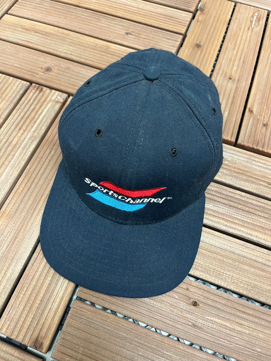 Sports Channel Embroidered Graphic Hat | Adjustable With Snap Back | Vintage 1990s Promotional Black Cap | Free Shipping to USA |