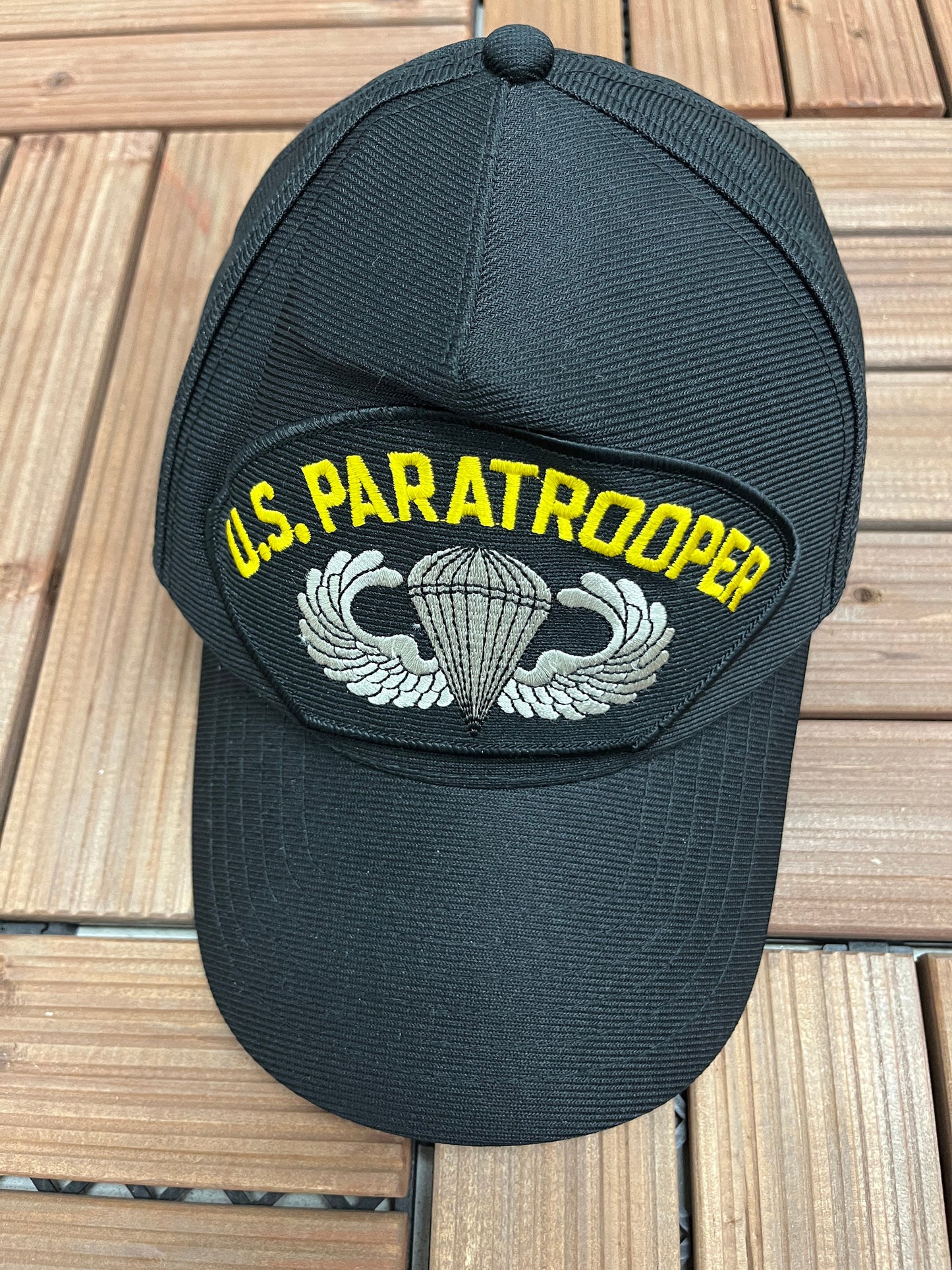 United States Paratrooper Graphic Hat | Adjustable With Snap Back | Vintage 1990s Made in USA Black Cap | Free Shipping to USA |