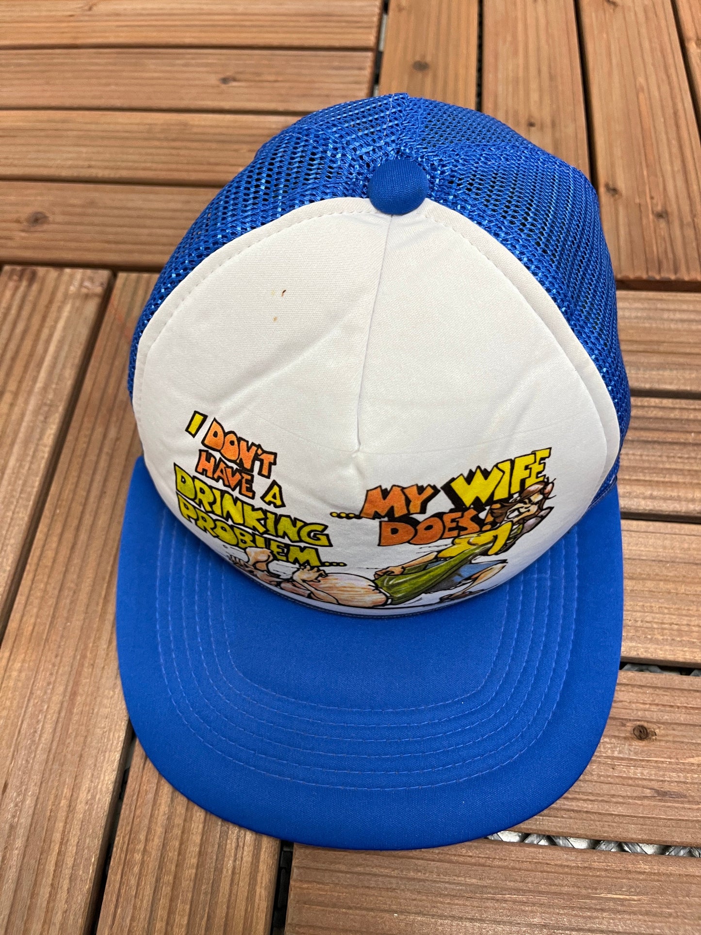 I Don't Have A Drinking Problem... My Wife Does! Graphic Hat | Adjustable With Snap Back | Vintage 1980s Funny Trucker White Cap |