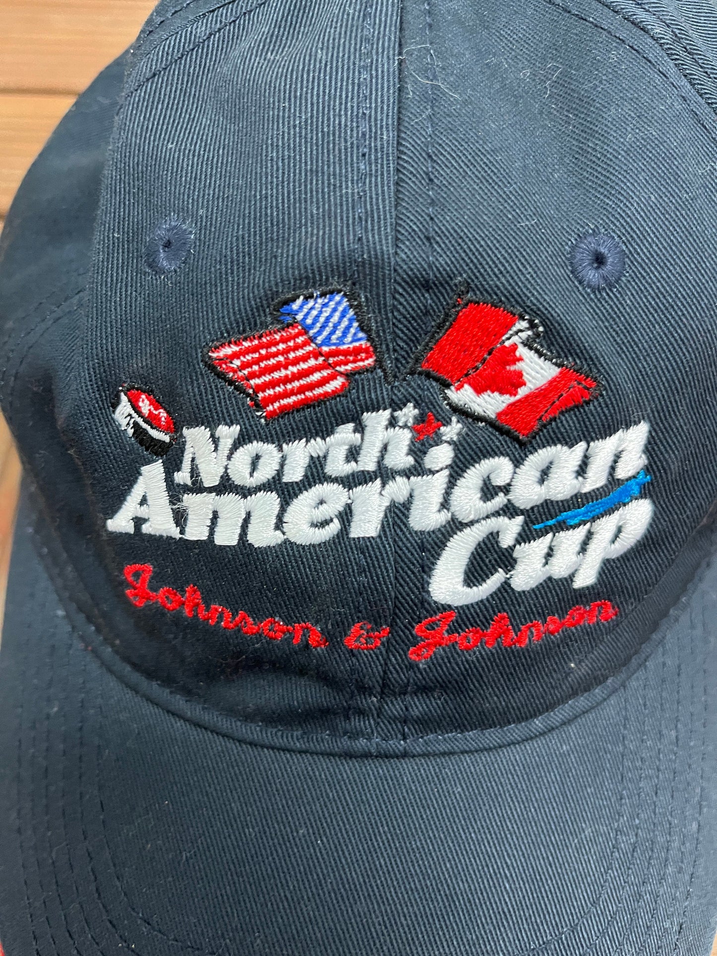 North American Cup Johnson & Johnson Embroidered Hat | Adjustable With Tuck Strap | Vintage 1990s Blue Cap | Free Shipping to USA |