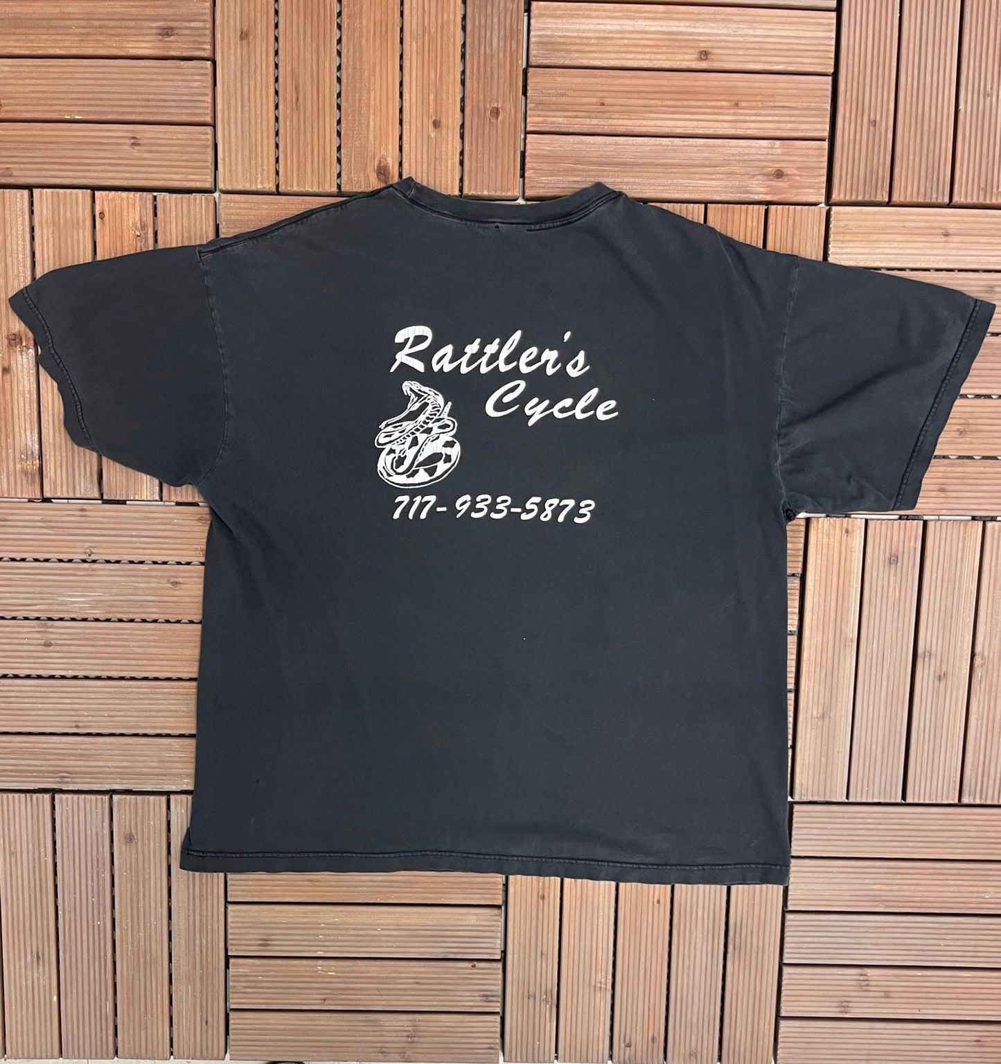 Protect Our American Traditions Rattler's Cycle Graphic Tee | Size X-Large | Vintage 2000s Biker Black T-Shirt |