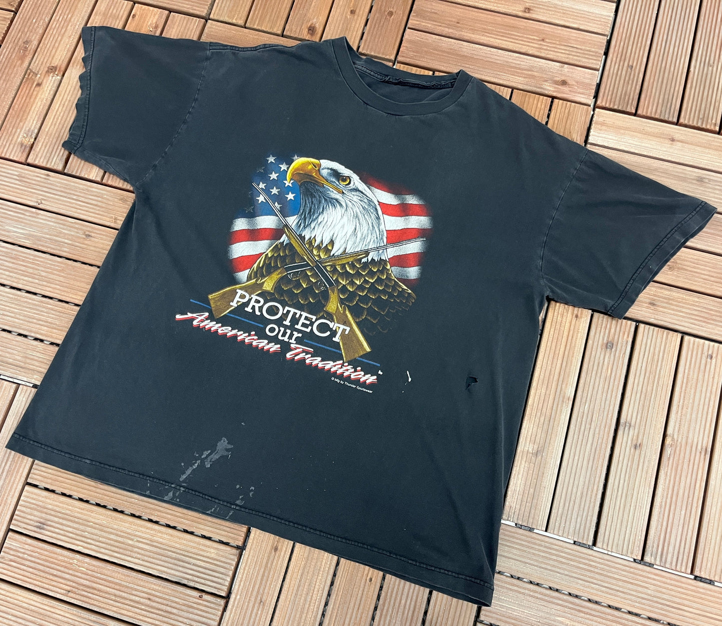 Protect Our American Traditions Rattler's Cycle Graphic Tee | Size X-Large | Vintage 2000s Biker Black T-Shirt |