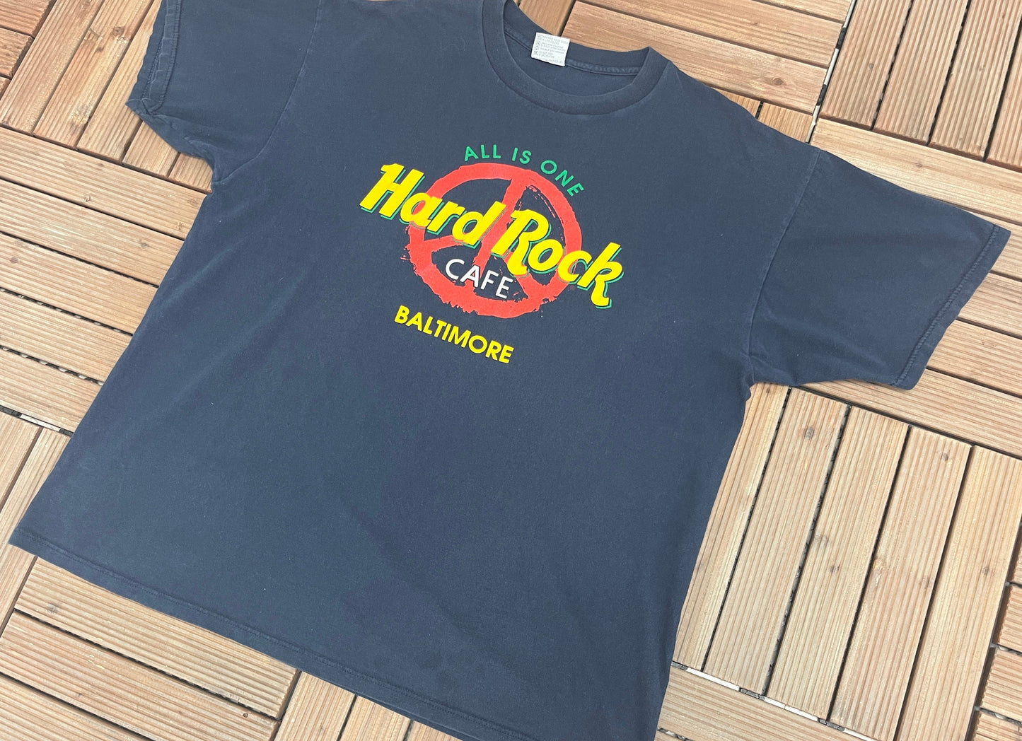 Hard Rock Cafe Baltimore Graphic Tee | Size X-Large | Vintage 1990s Promotional Collectors Blue T-Shirt | Made in USA |