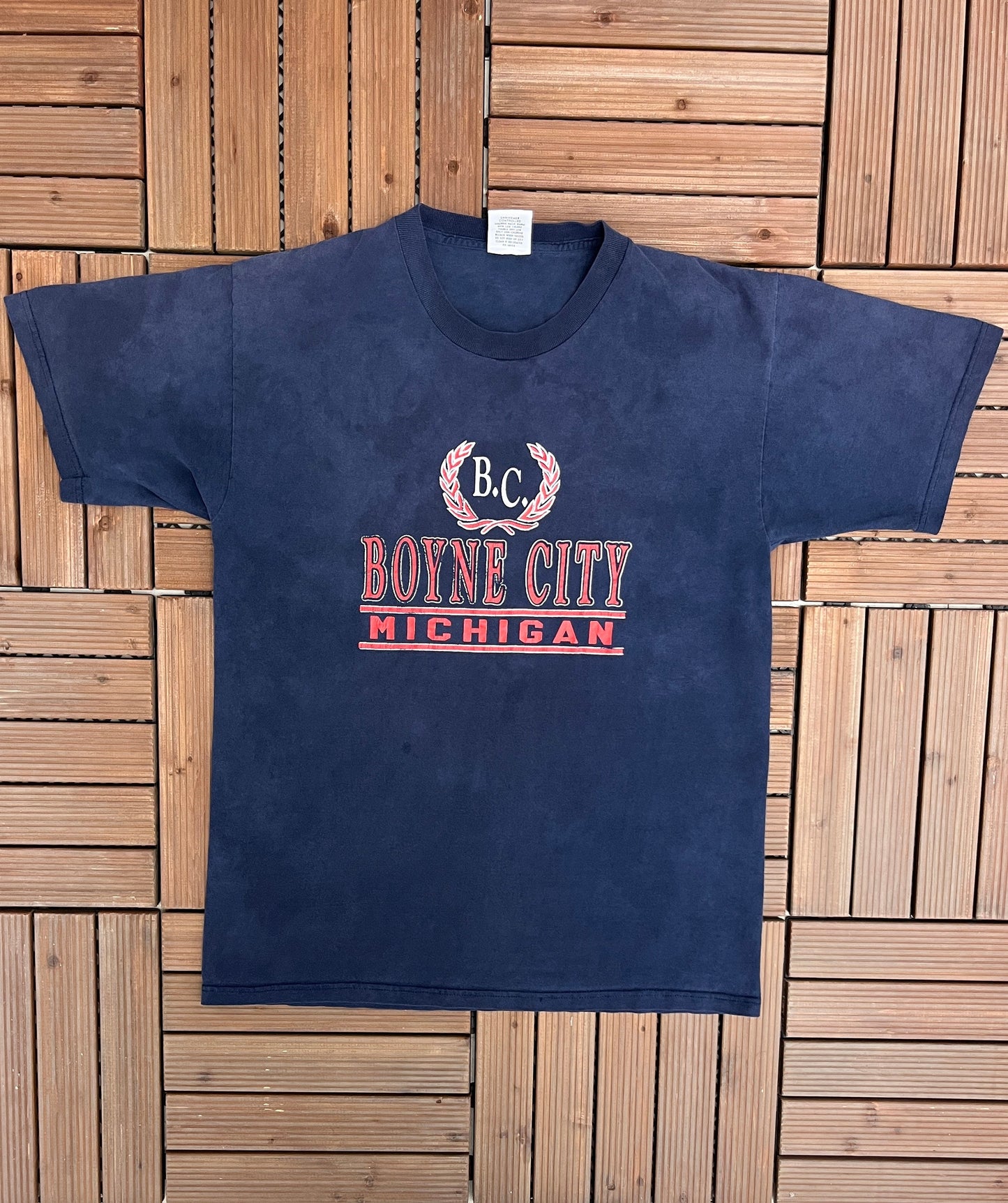 Boyne City, Michigan Graphic Tee | Size Large | Vintage 1990s Promotional Tourist Blue T-Shirt |