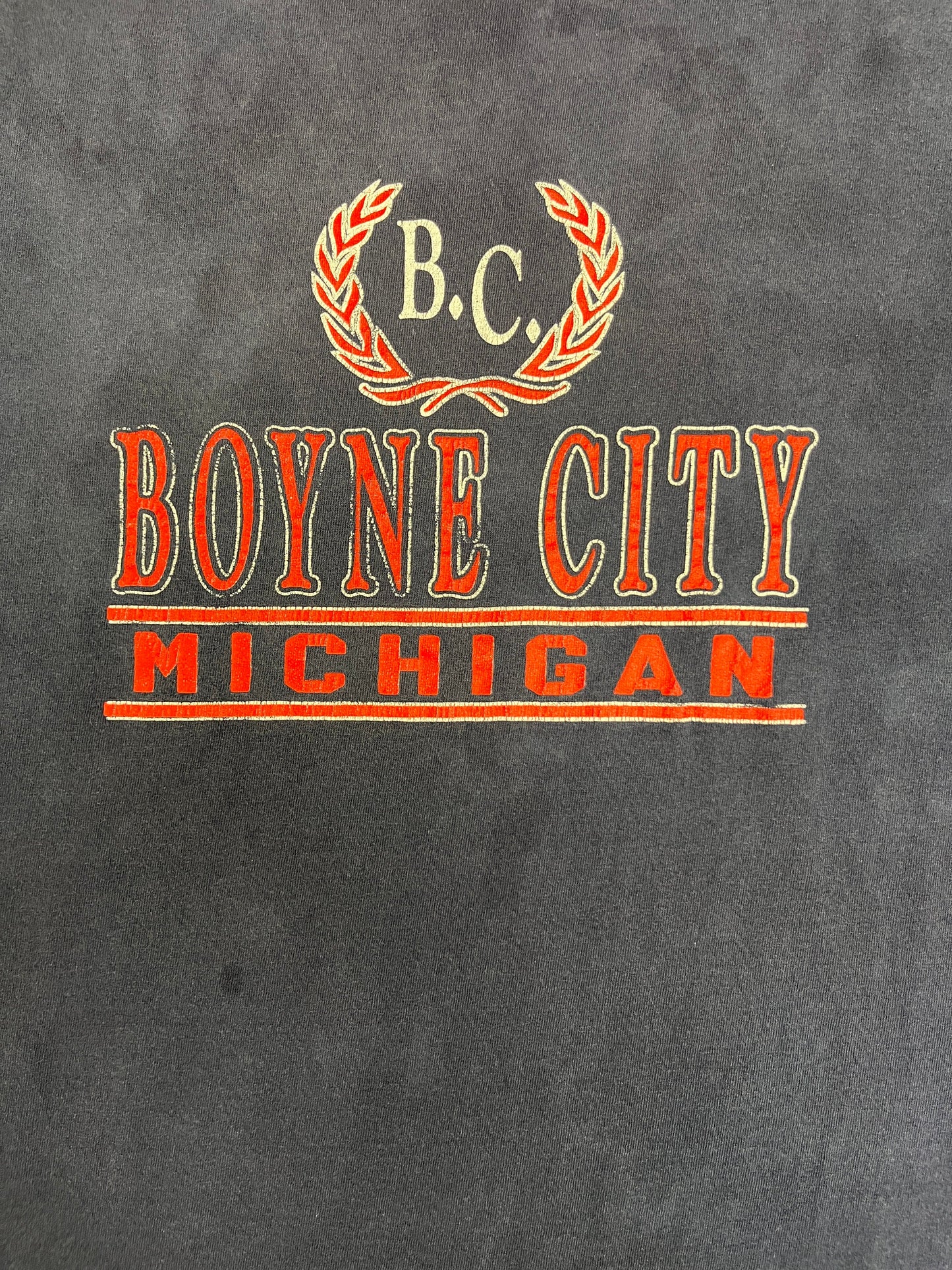Boyne City, Michigan Graphic Tee | Size Large | Vintage 1990s Promotional Tourist Blue T-Shirt |