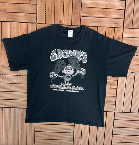 Gronks Grill & Bar Superior, Wisconsin Graphic Tee | Size X-Large | Vintage 2000s Promotional Black T-Shirt | Free Shipping to USA |