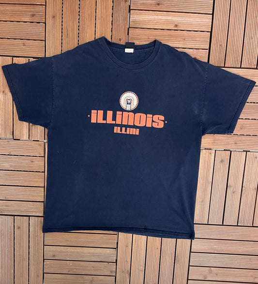 Illinois Fighting Illini Graphic Tee | Size X-Large | Vintage 2000s College Sports Blue T-Shirt | Free Shipping to USA |