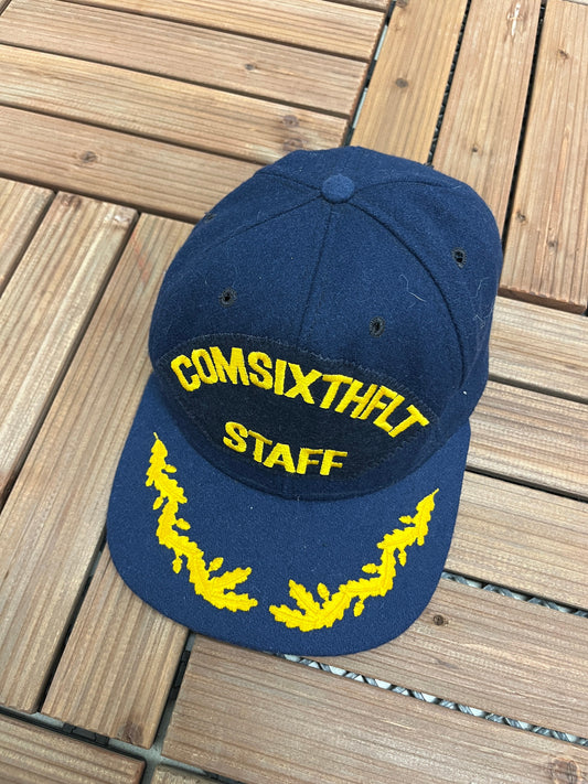 United States Sixth Fleet COMSIXTHFLT Staff Graphic Hat | Size 7 3/8 | Vintage 1990s Wool Blue Fitted Hat | Free Shipping to USA |